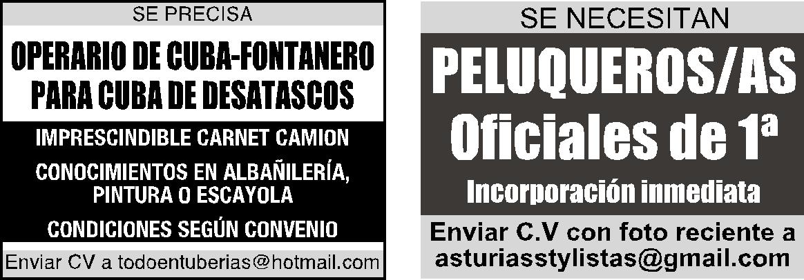 para su publicaciÃ³n en La Nueva EspaÃ±a de dos ofertas de empleo ...